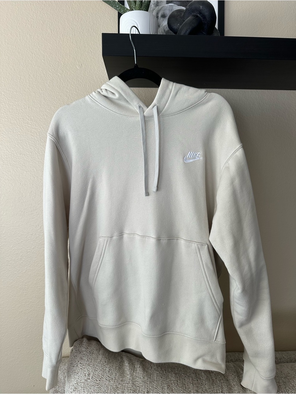 Nike Men's Cream Crewneck Hoodie with Embroidered Logo